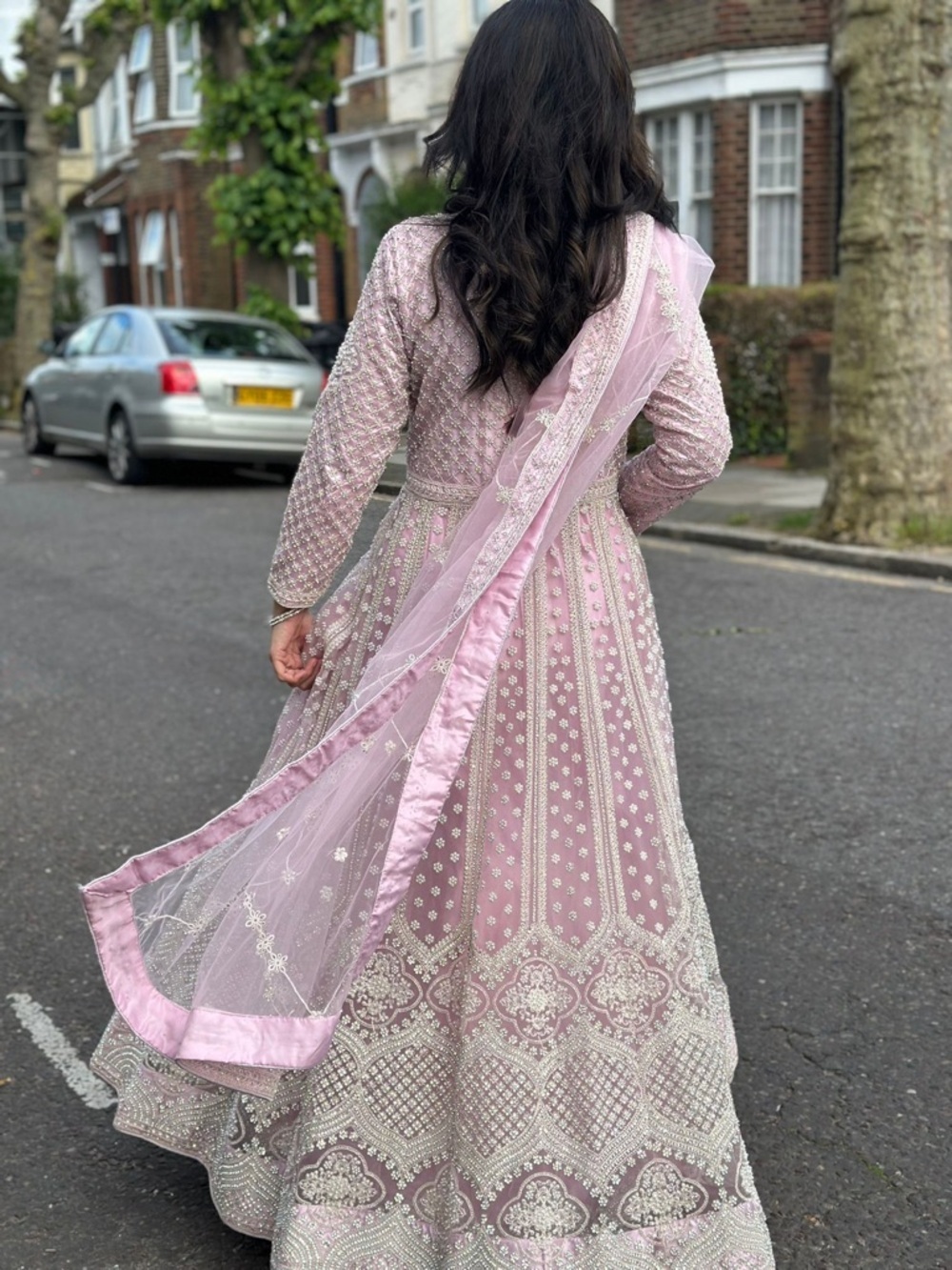 Pink crystal wedding dress with long top and skirt bollywood designer style - Picture 3 of 3
